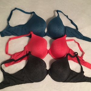 3 Victoria's Secret Bras 34D Uplift Semi Demi
